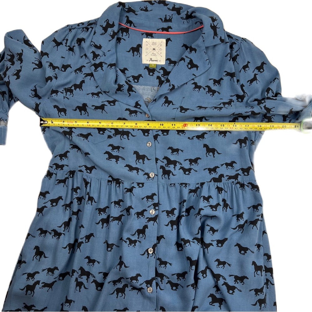 Anorak Horse Print Babydoll Tie Back Dress size 12 Blue Multi Twee Westerncore - Picture 10 of 11